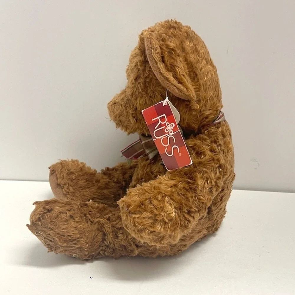 Russ Berrie Honeyfitz Teddy Bear Plush Toy Brown Plaid Bow With Tags Vintage